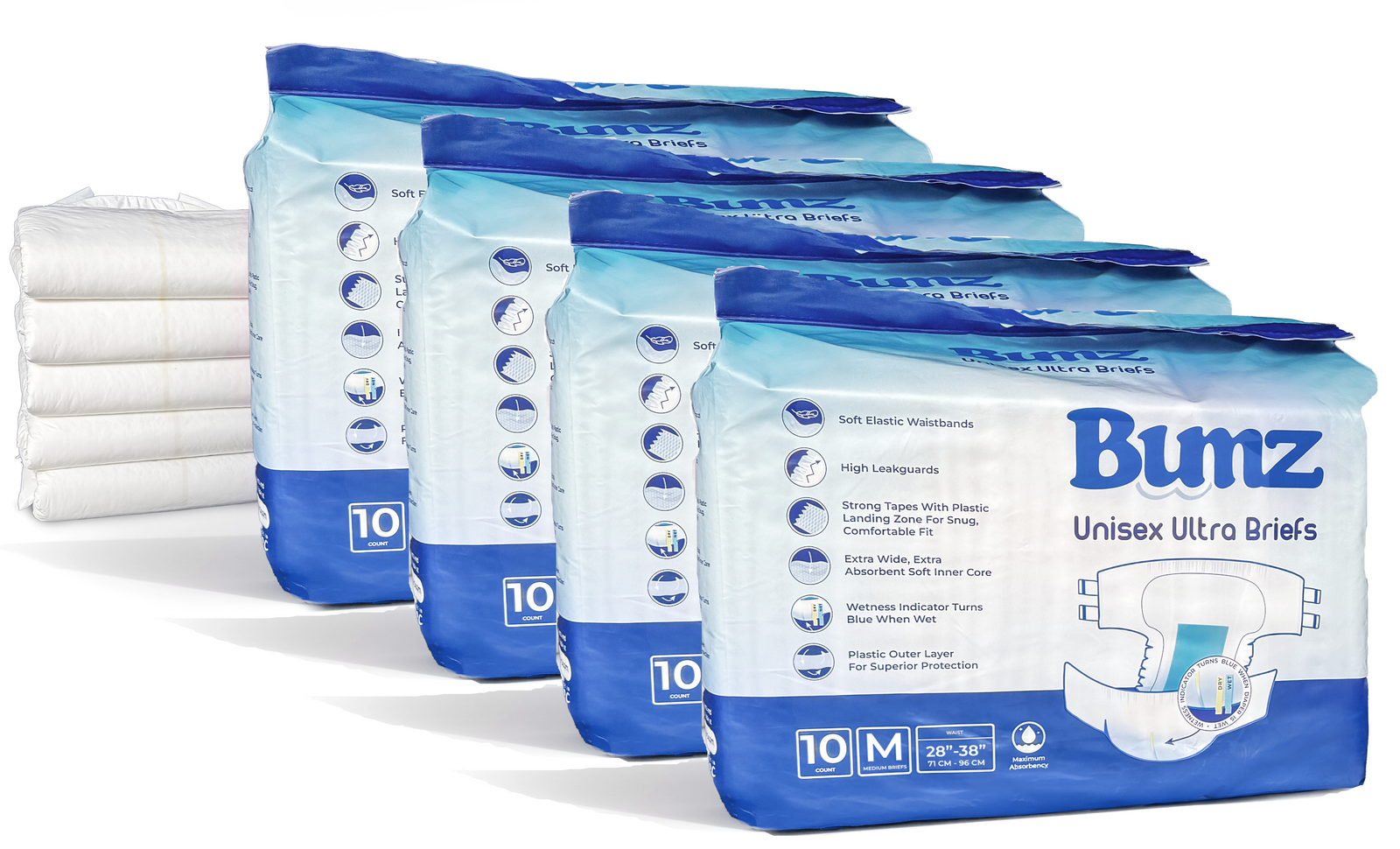 Four Bumz 10-count packs making up a 40-count case