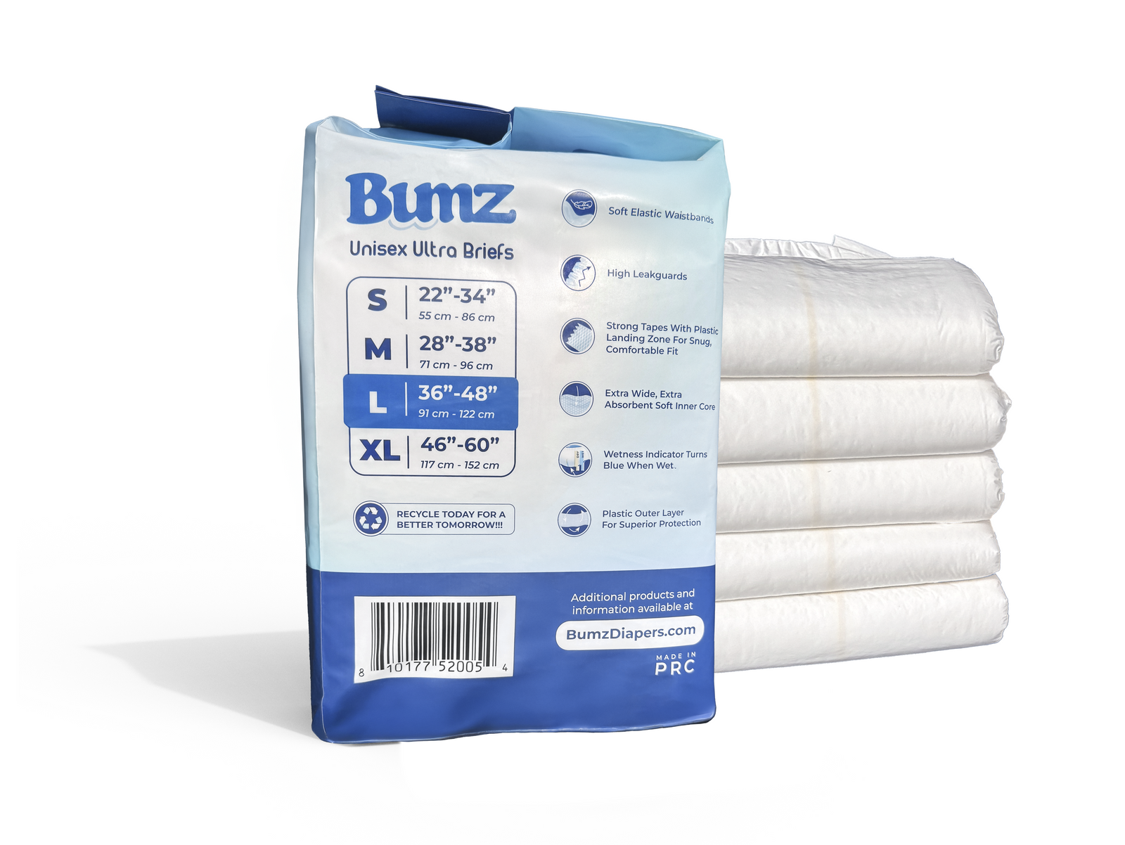 Side panel of a Bumz Large 10-count pack