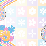 Posy by DryBritches banner with illustrated Posy diapers on a pastel flower checkerboard